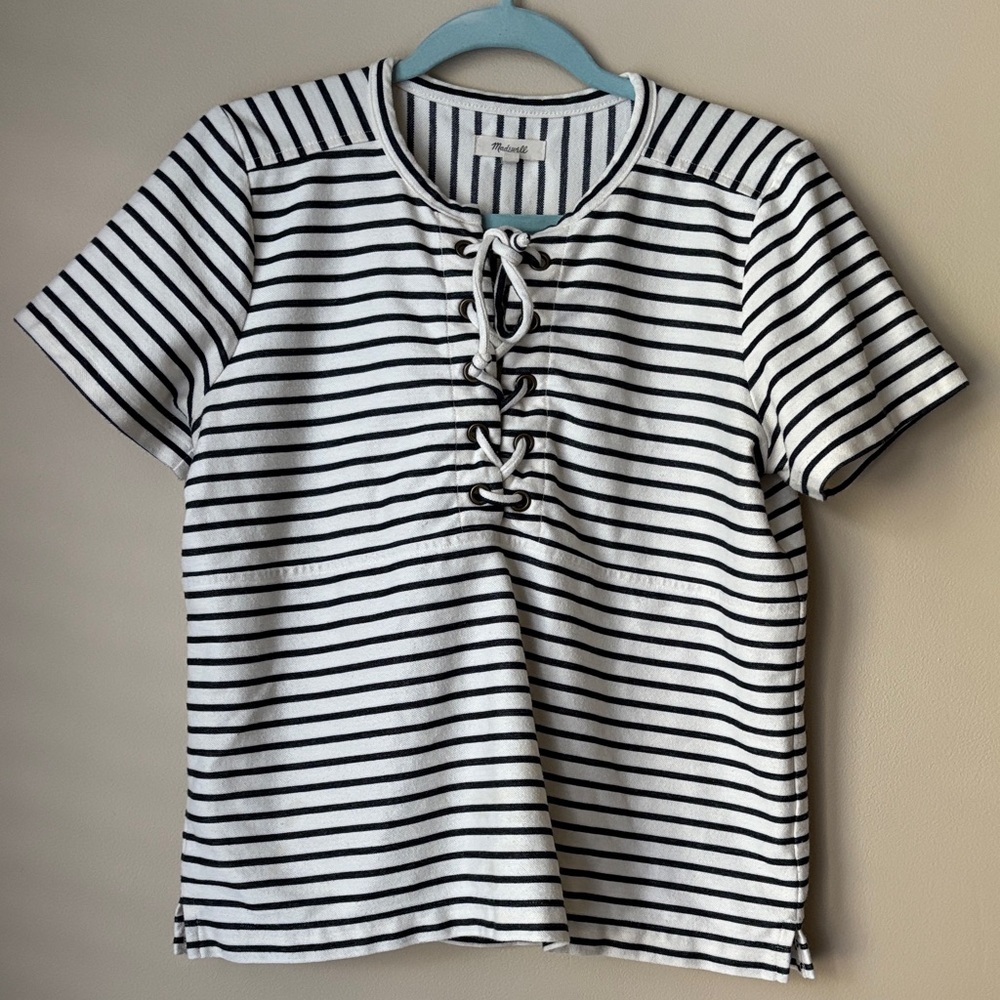 Madewell Black and White Striped nautical women’s top